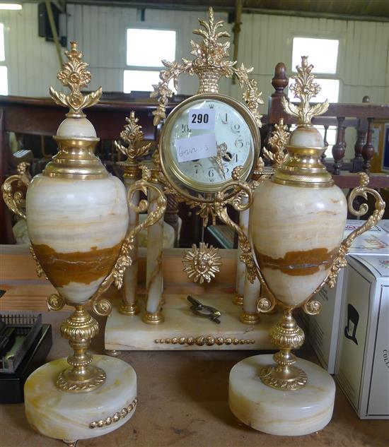 Onyx and gilt metal 3 piece clock garniture set